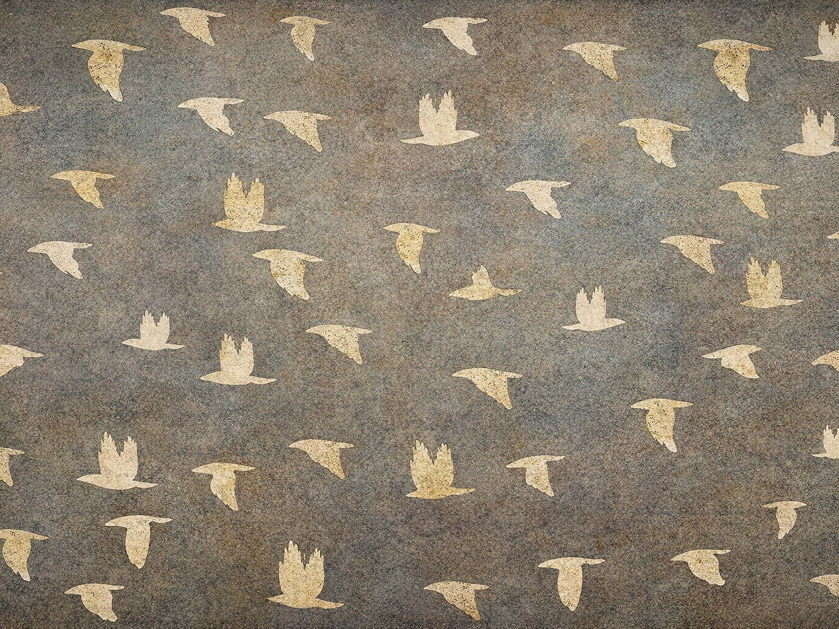 Flying Birds Canvas Wall Art, Vintage Bird Flock Pattern