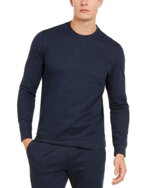 Alfani Mens Pinstripe Stretch Crew Sweatshirt Navy L