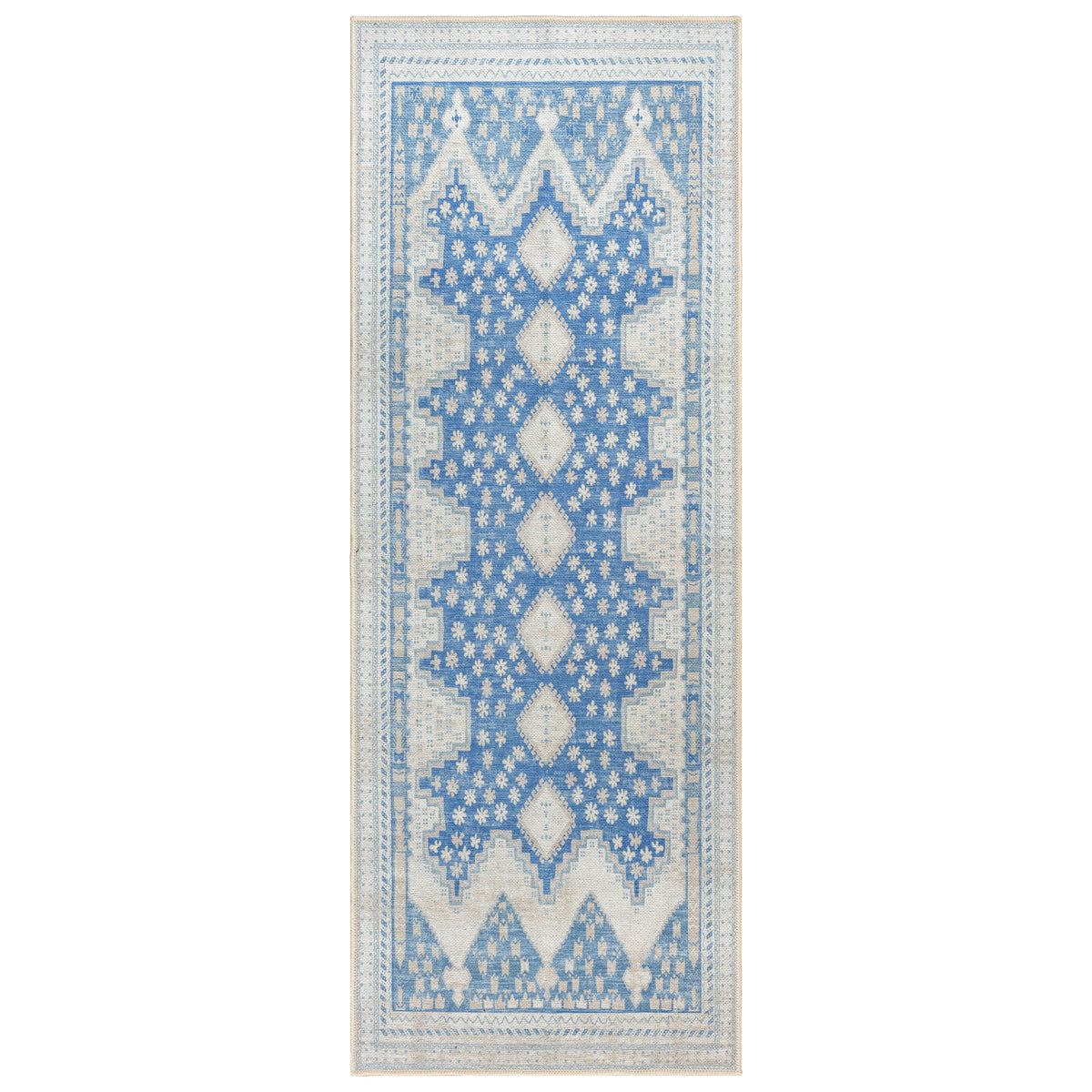 Beige Blue Boho Oushak Washable Rug