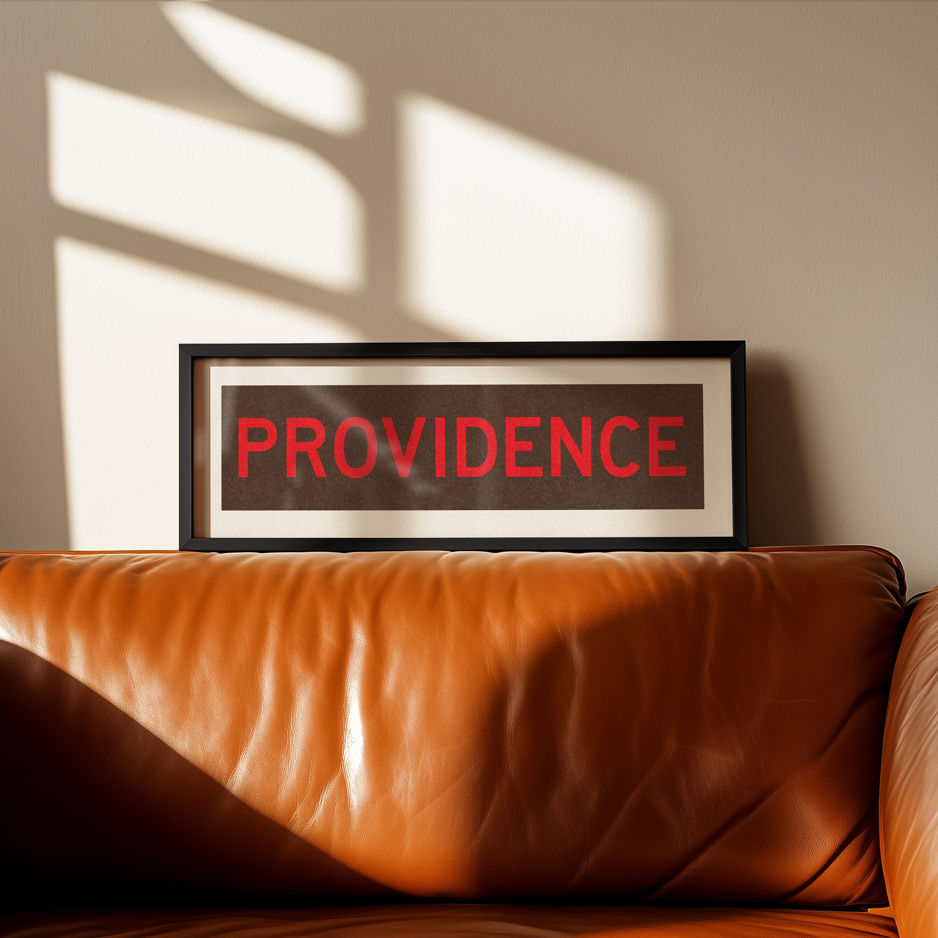 Framed Providence Brown and Red Bus Scroll