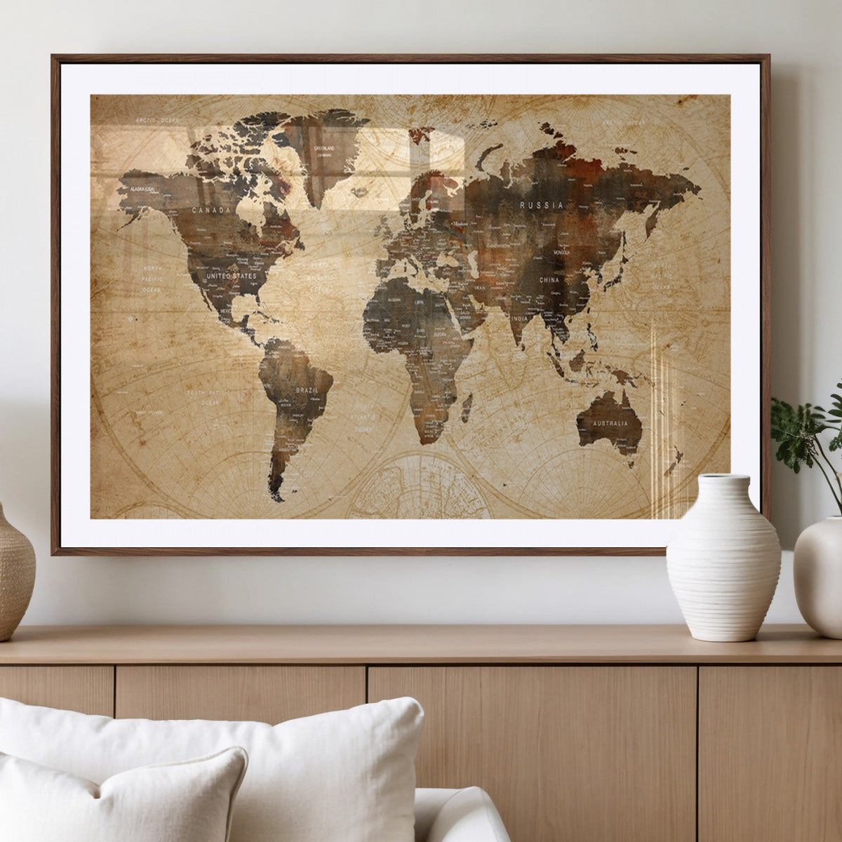 Push Pin World Map Canvas Print | Framed Travel Tracker Wall Art