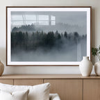 Autumn and Misty Trees in the Forest Wall Art Canvas Print, Foggy Forest Mountain Wall Art