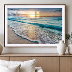 Sunset Beach Waves Canvas Wall Art | Ocean Sunset Coastal Print