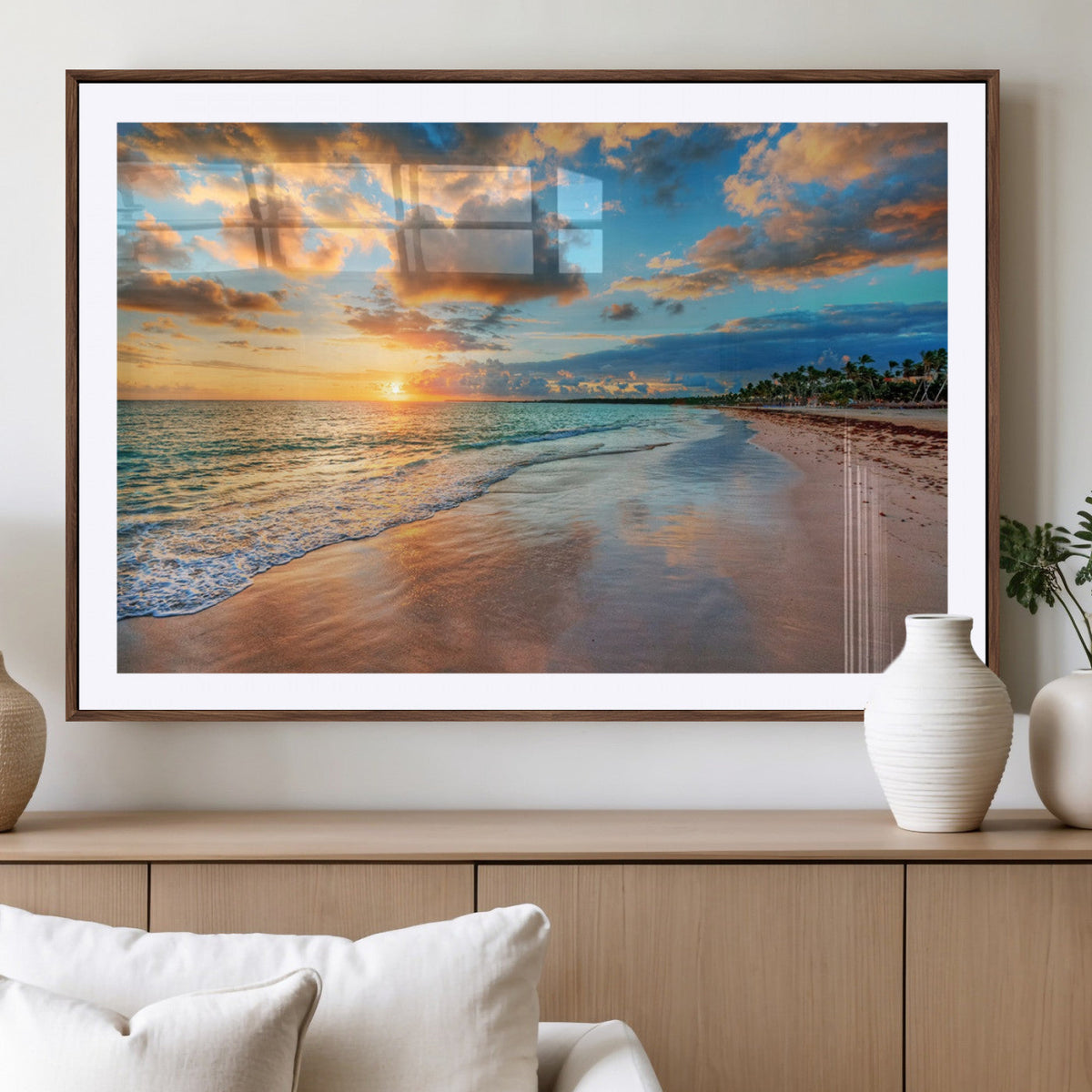 Sunset Beach Canvas Wall Art | Tropical Triptych Seascape Print