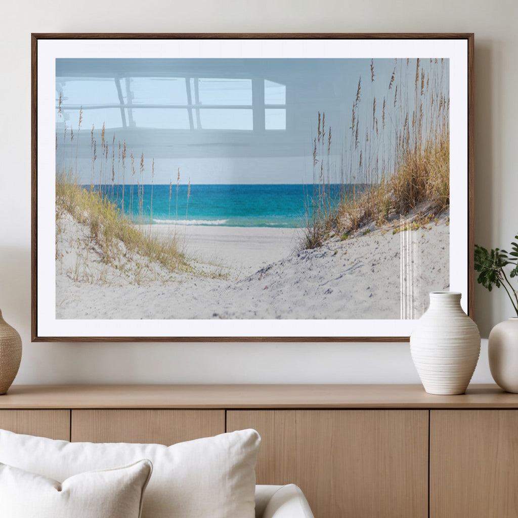 Serene Coastal Dune Path with Ocean View, 3-Panel Beach Canvas Wall Art