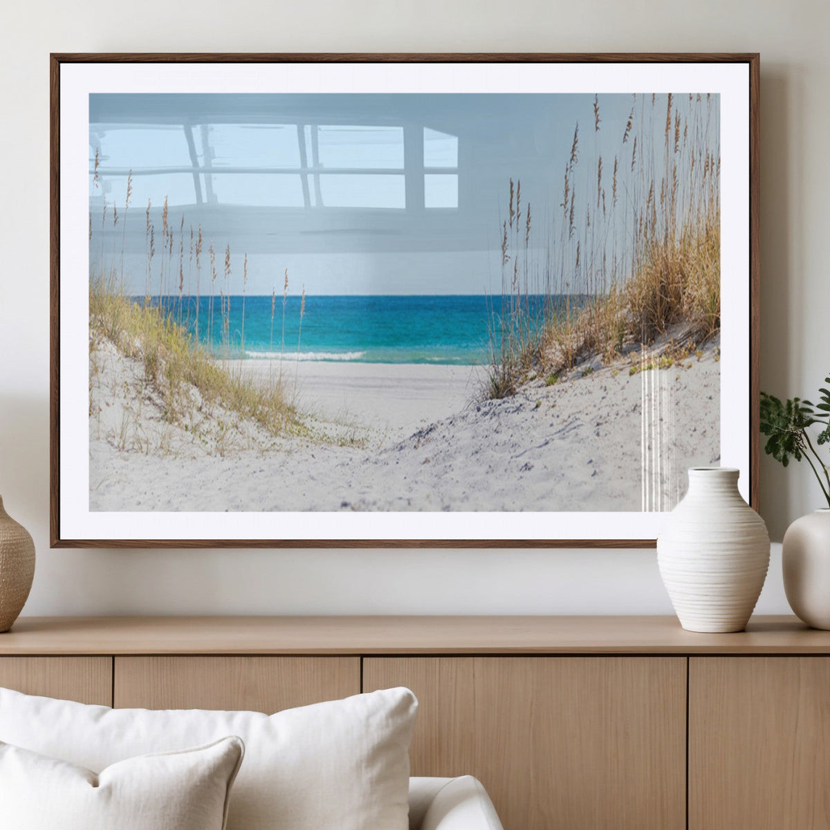 Serene Coastal Dune Path with Ocean View, 3-Panel Beach Canvas Wall Art