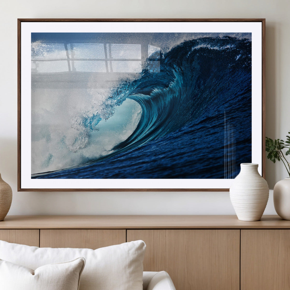 Ocean Wave at Sunset Canvas Art, Large Wall Print of Vibrant Water Waves