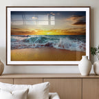 Golden Sunset Ocean Waves Wall Art Canvas Print | Multi Panel Beach Canvas Set, Coastal Triptych