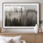 Foggy Mountain Wall Art | 3-Panel Foggy Forest and Mountain Landscape Canvas Print