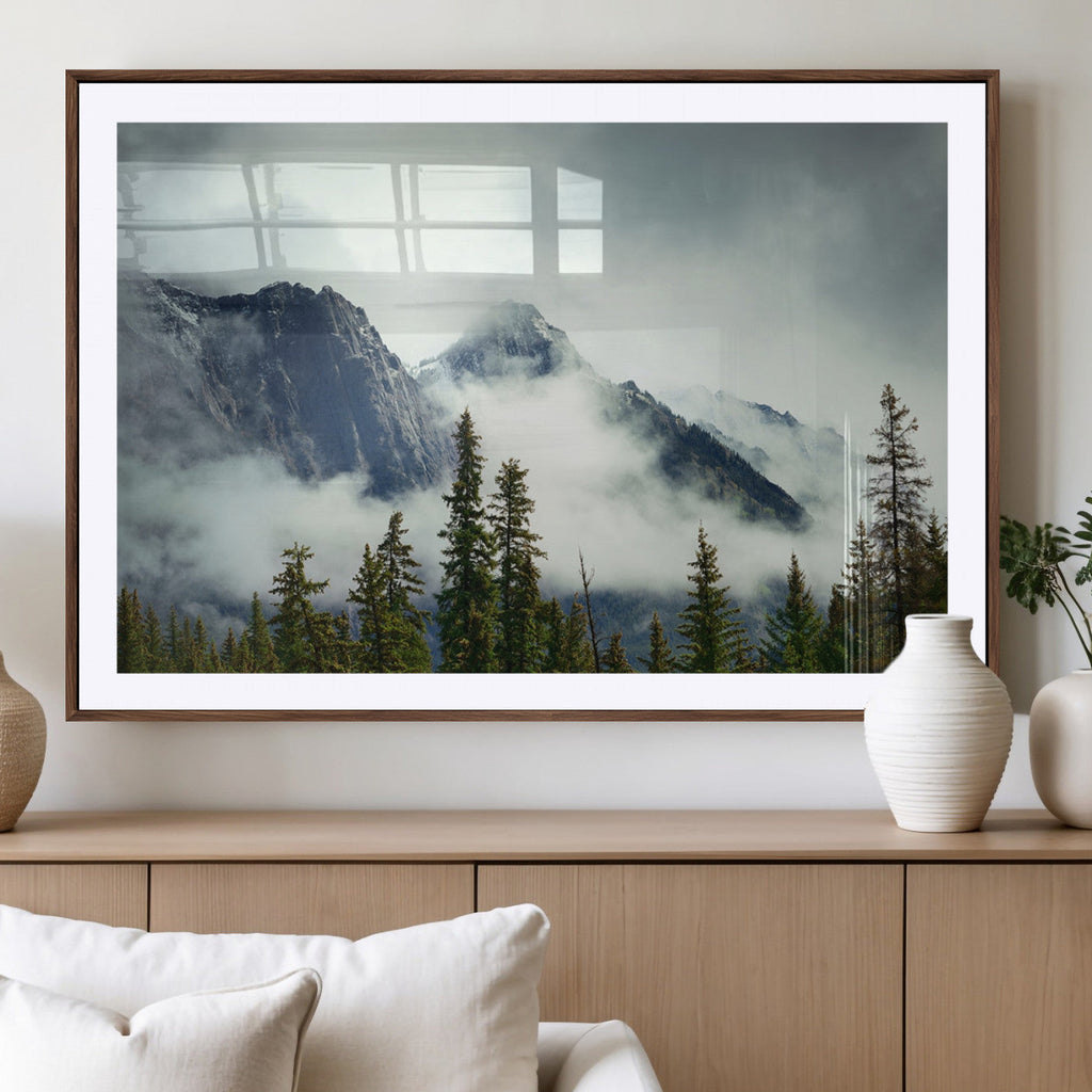 Mountain Mist Canvas Wall Art Print | 3-Panel Foggy Forest and Mountain Landscape