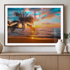 Palm Tree Sunset On The Beach Wall Art Canvas, Framed Palm Tree Sunset Canvas Print