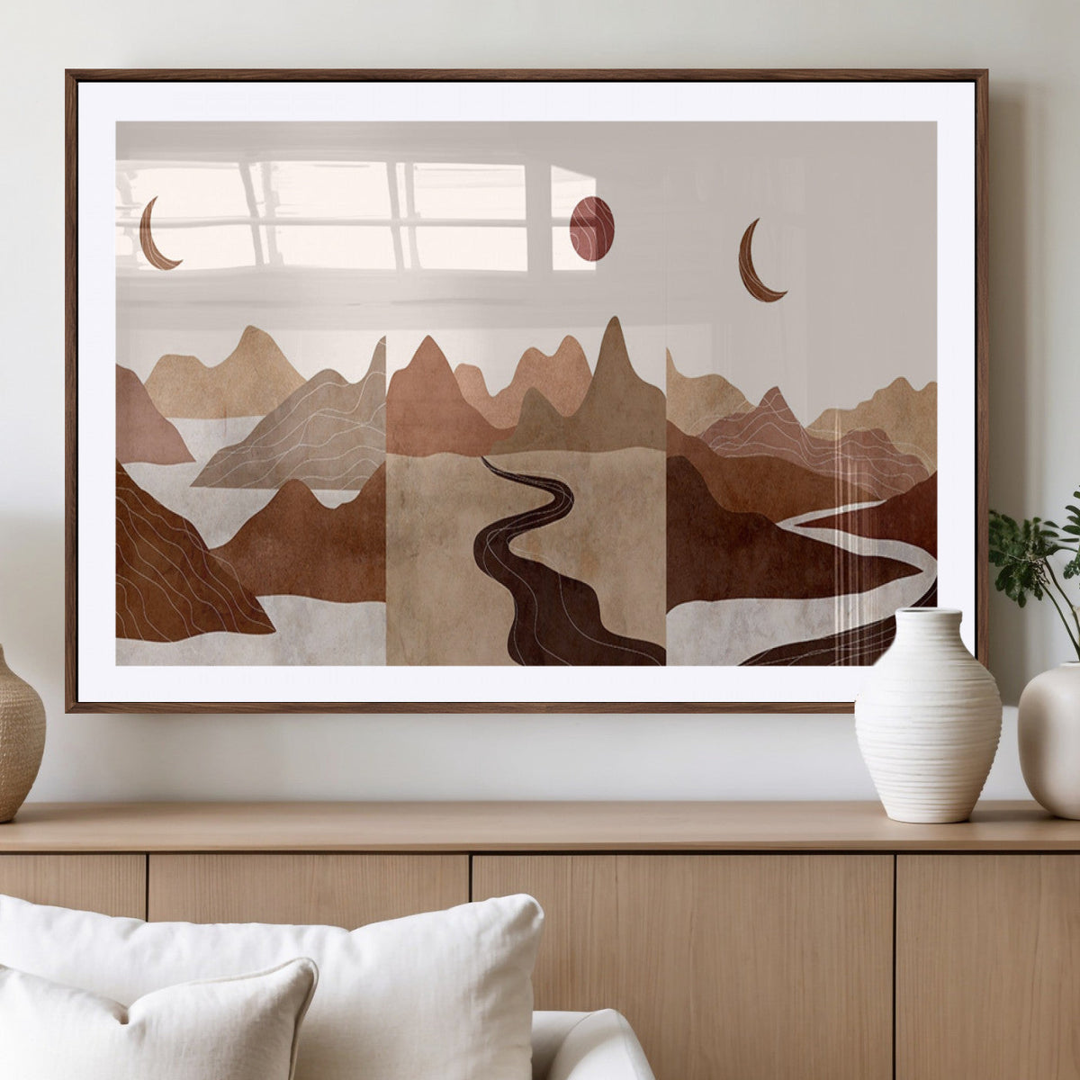Boho Wall Art Canvas Print Set | Mid-Century Bohemian Wall Artwork, Boho Neutral