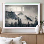 Forest Mountain Print | Black and White Canvas Wall Art with Misty Forest Design