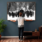 Bison Herd in Snow Wall Art Canvas Print | Rustic Western Bison Wall Art for Living Room and Farmhouse Decor