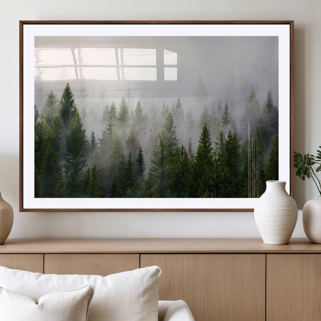Forest Wall Art Canvas Print | Foggy Forest Wall Art | Pine Wood Forest Print