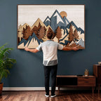 Rustic Abstract Wood Panel Effect Canvas | Mountain Range Top Wood Wall Art Canvas Print
