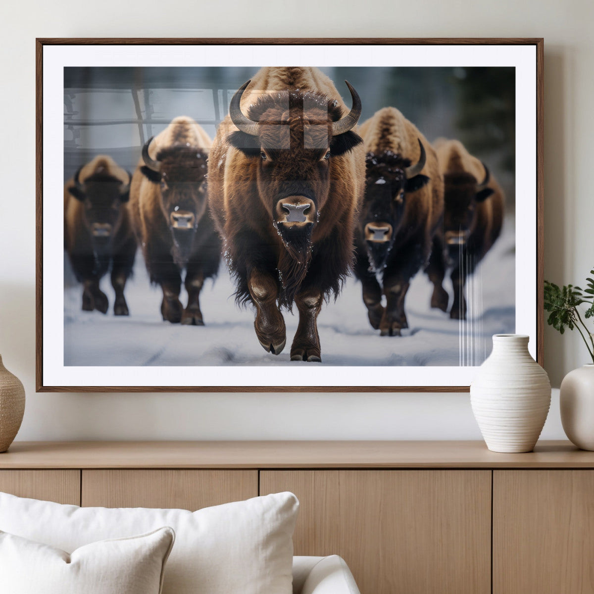 Buffalo Wall Art Canvas Print, American Bison Herd Wall Art