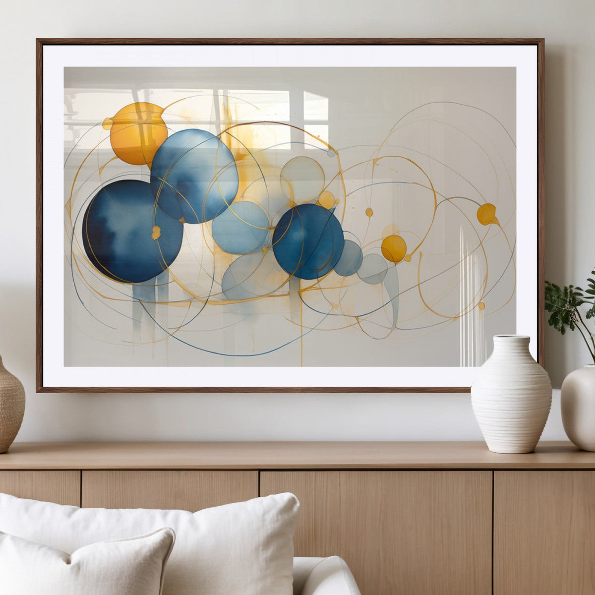Geometric Blue Orange Abstract Wall Art Canvas, Geometric Blue Orange Canvas Print