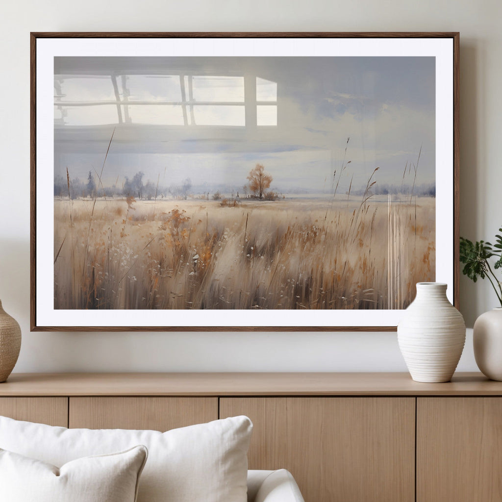Golden Fields Wall Art Print Canvas | Serene Minimalist Landscape for Farmhouse Decor