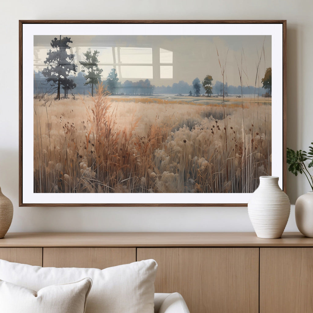 Golden Fields Canvas Wall Art Print | Serene Minimalist Landscape for Modern Decor