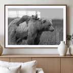 Bear and Cub Wall Art Canvas | Grizzly 399 Bear and Cub Black and White Wildlife Print