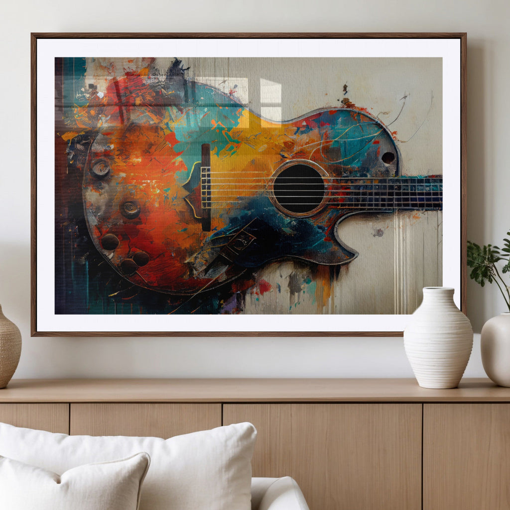 Abstract Guitar Wall Art Canvas | Vibrant Music-Inspired Art for Living Room or Studio