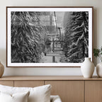Winter Ski Lift Black and White Canvas Wall Art | Alpine Escape in Minimalist Style