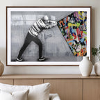 Banksy Art Behind the Curtain Street Wall Art Canvas Print | Urban Graffiti Style Wall Decor