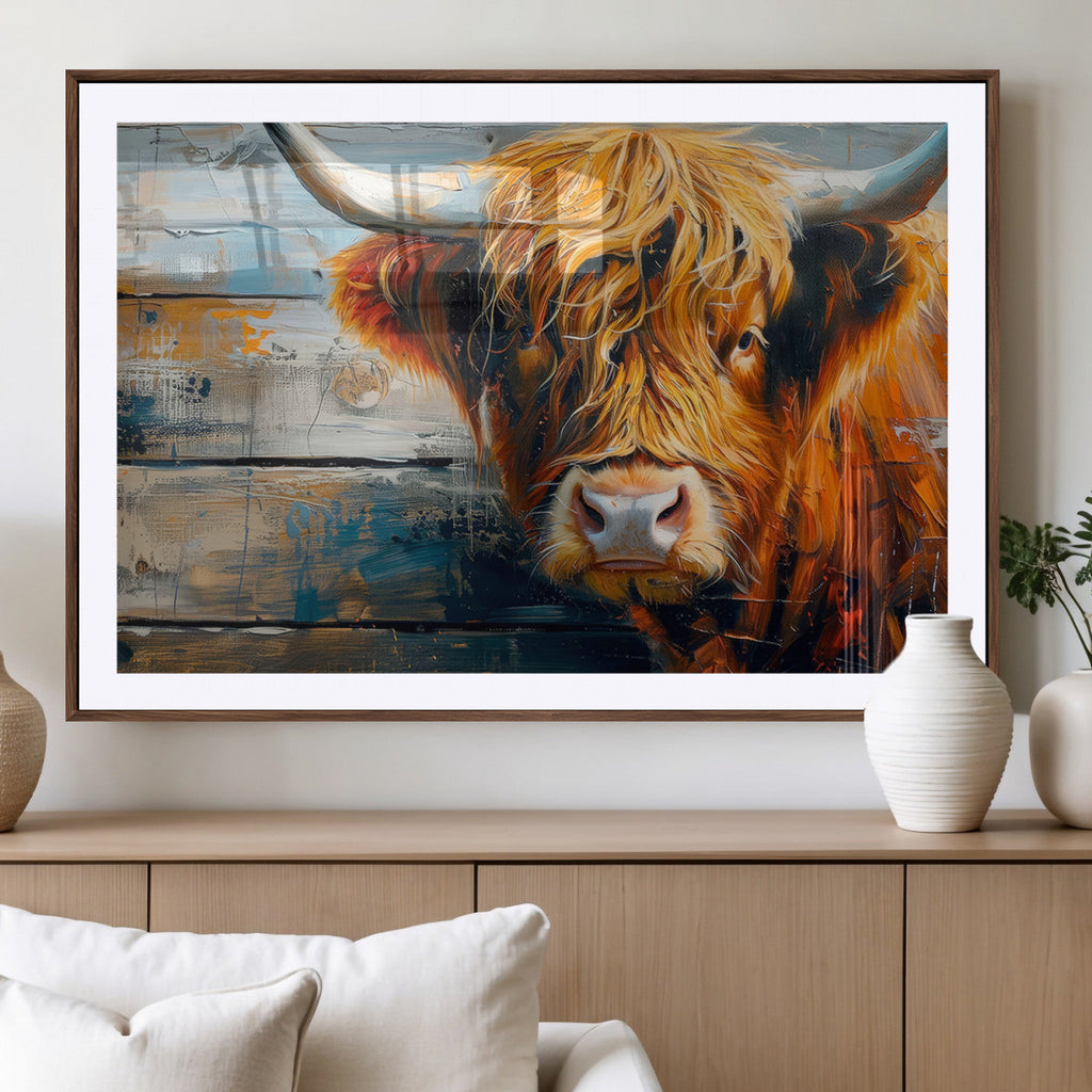 Highland Cow Abstract Canvas Wall Art, Bold Farmhouse Decor