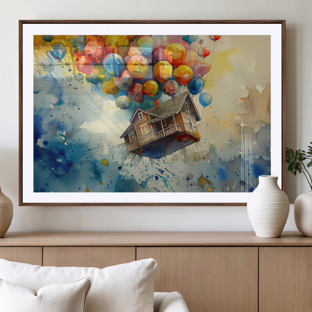 UP-Inspired Floating House with Balloons Canvas Art | Colorful Wall Decor