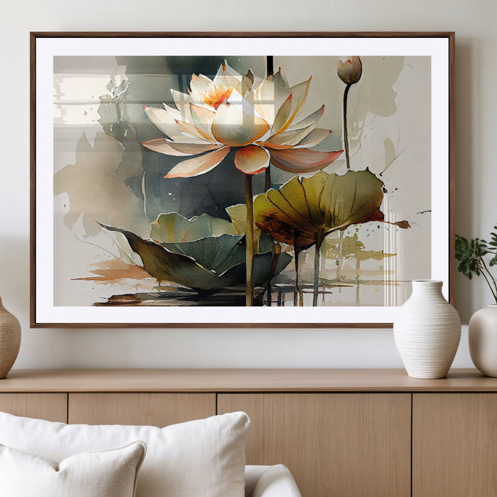 Lotus Flower Watercolor Canvas Print | A Symbol of Serenity and Growth in Soft Watercolors