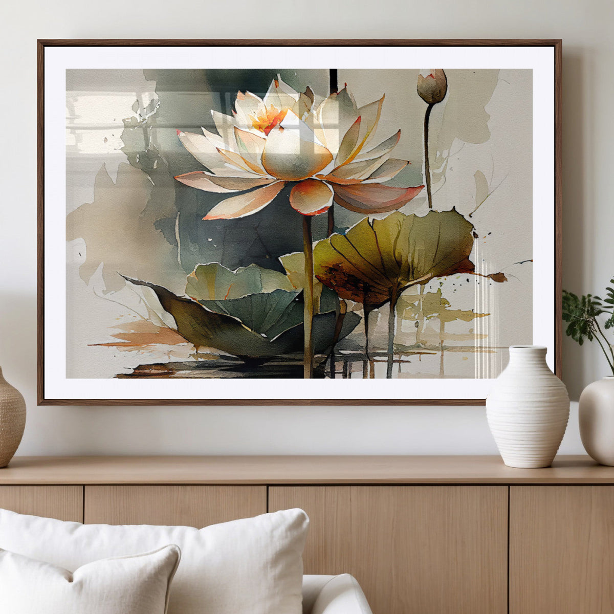 Lotus Flower Watercolor Canvas Print | A Symbol of Serenity and Growth in Soft Watercolors
