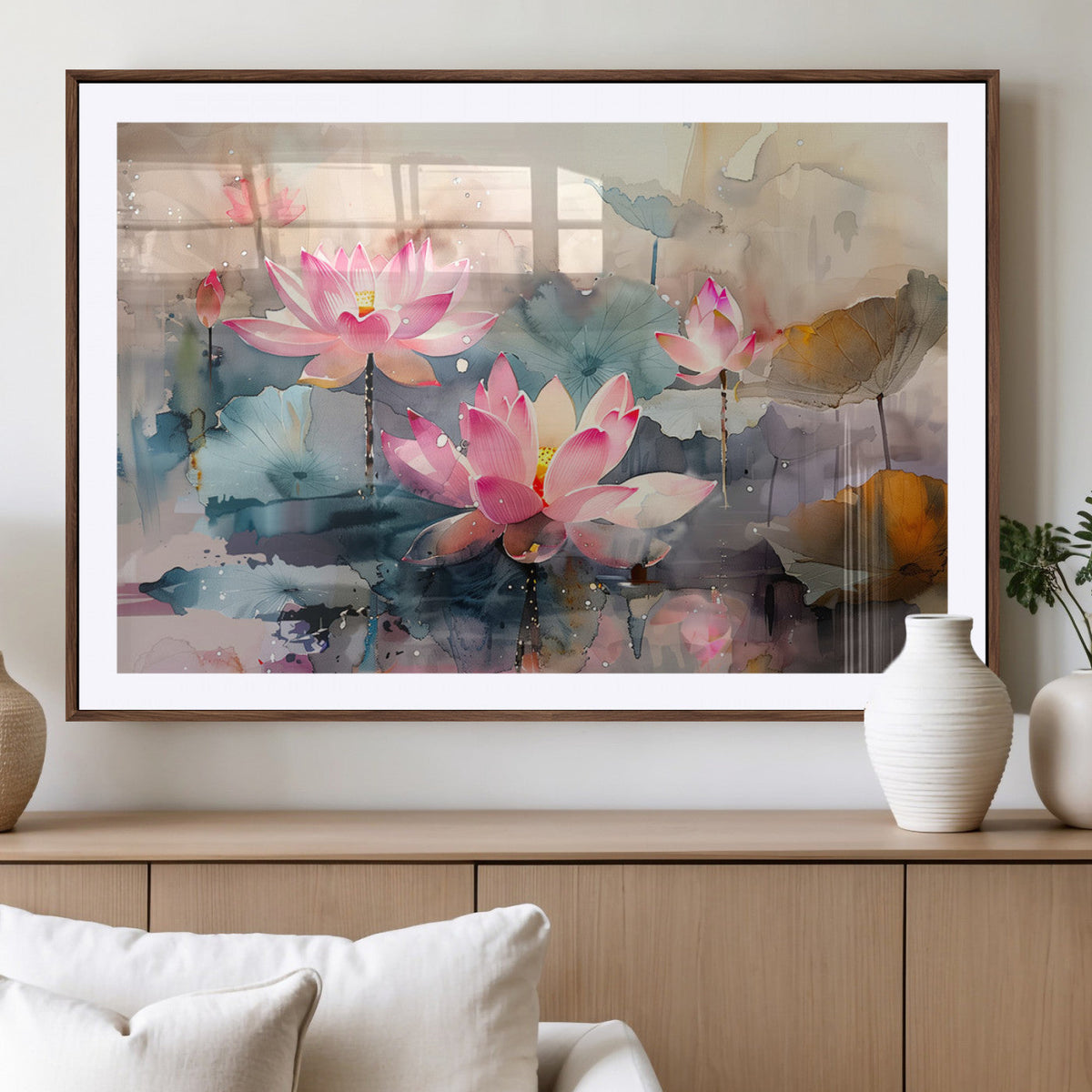 Lotus Flower Wall Art | 3 Panel Giclee Canvas Print of Pink Lotus Blossoms