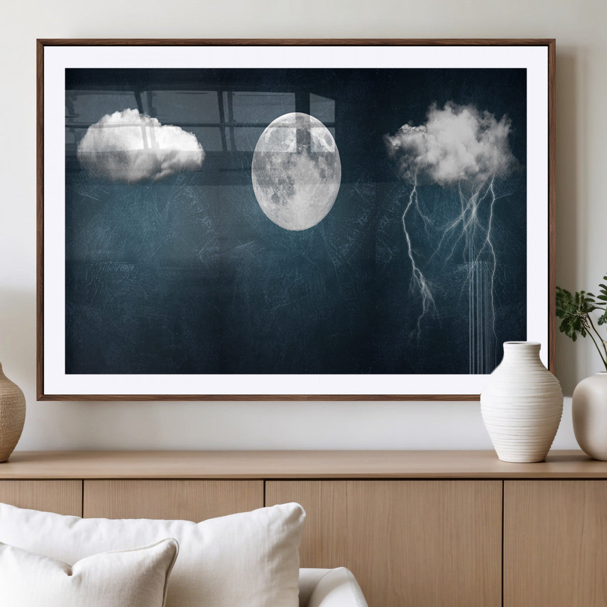 3 Piece Indigo Cloud Wall Art, Thunderstorm Moon Cloud Artwork