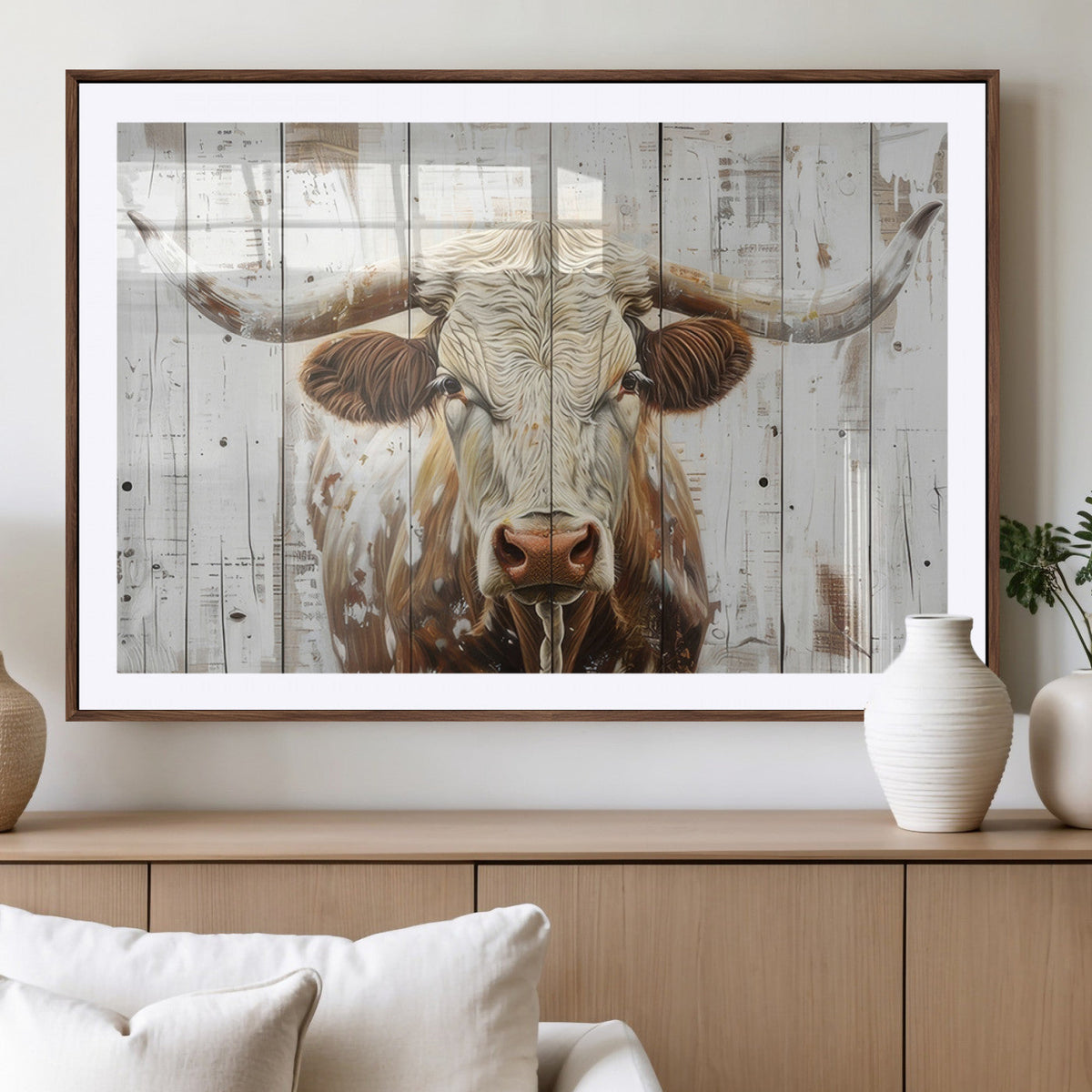 Rustic Longhorn Bull Wall Art Canvas Set