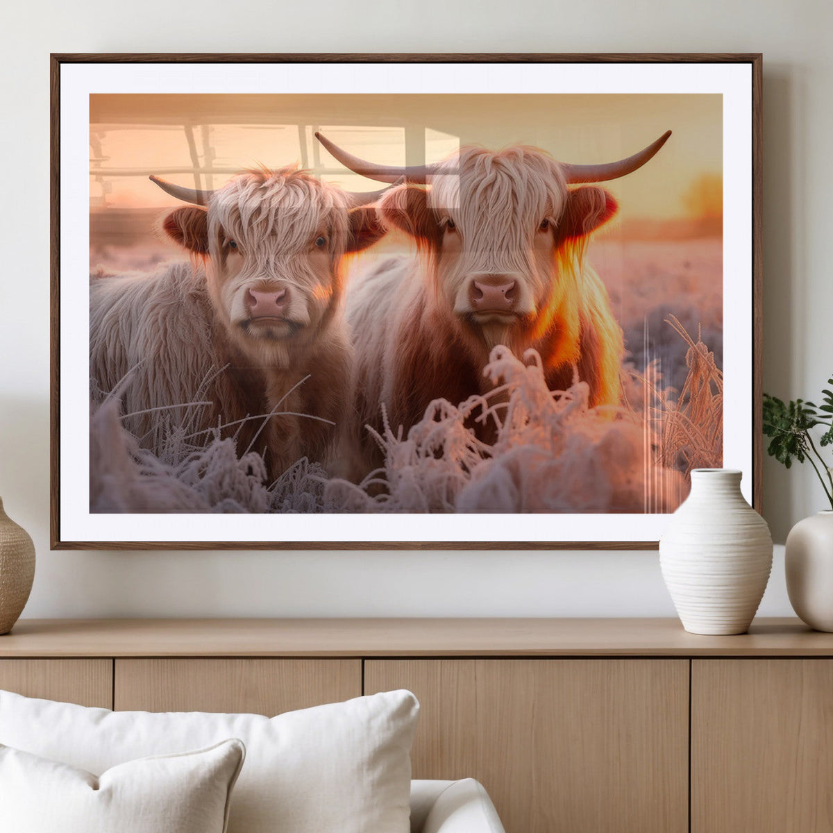 Highland Cows at Sunrise Wall Art Canvas Set