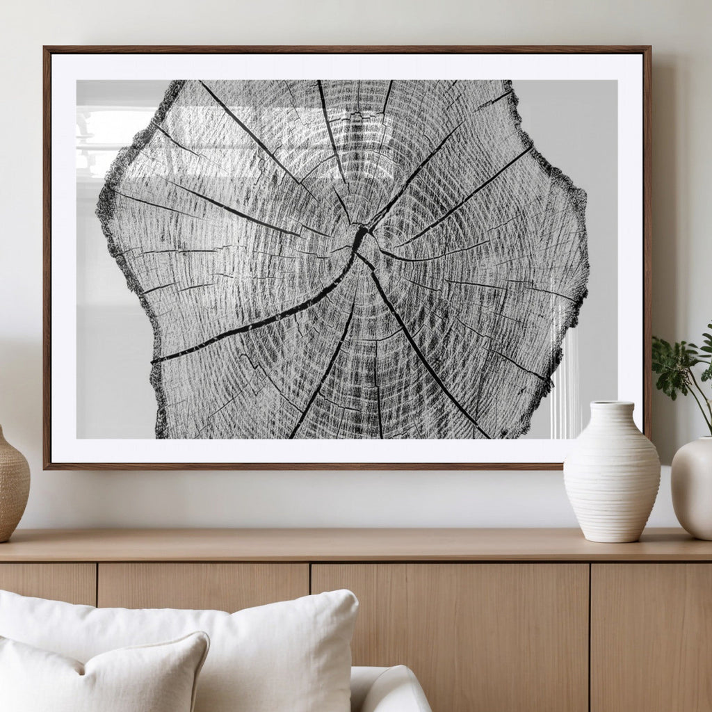 Rustic Tree Ring Wall Art Canvas Print, Framed and Ready to Hang