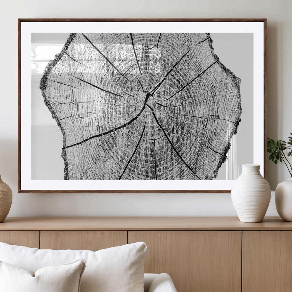 Rustic Tree Ring Wall Art Canvas Print, Framed and Ready to Hang