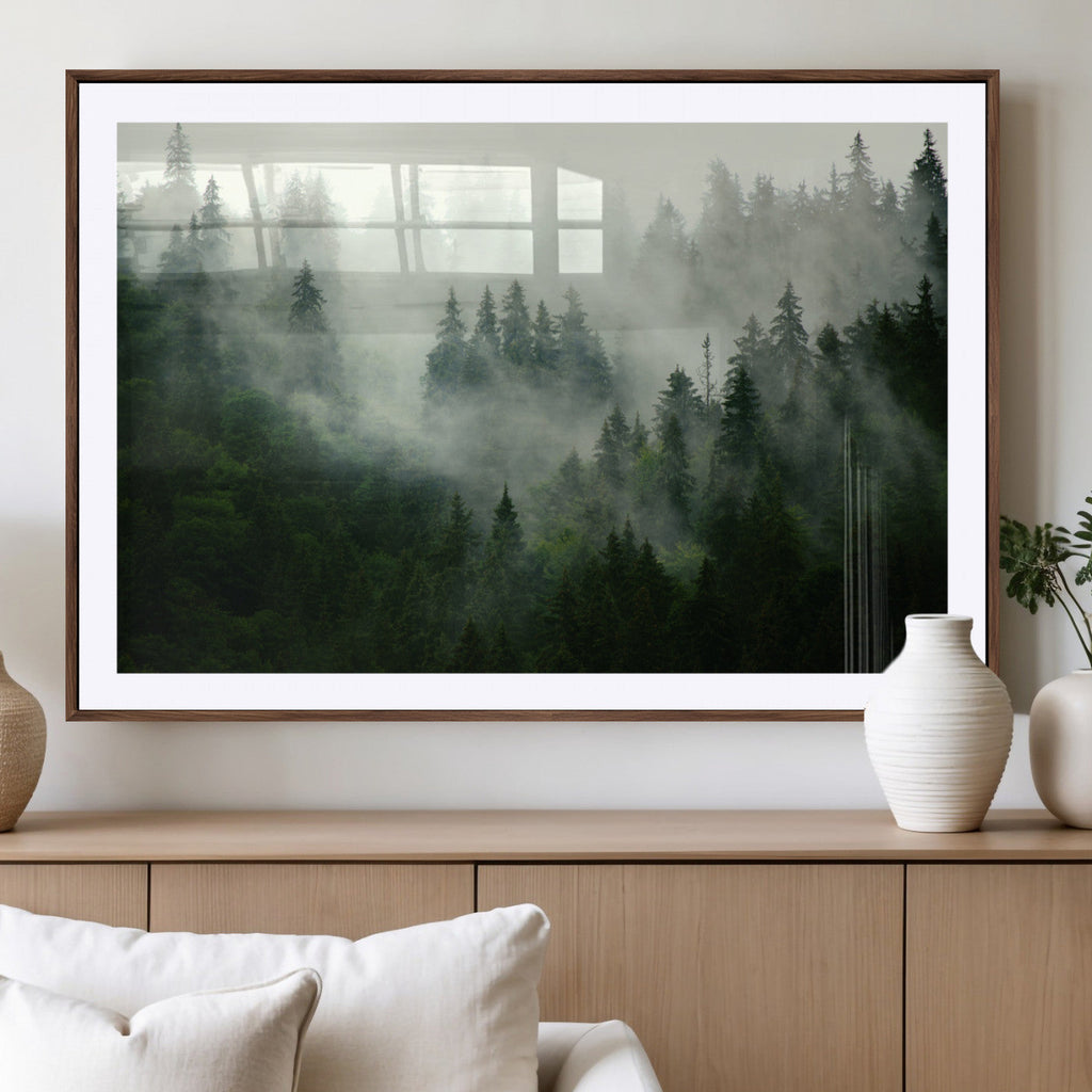 Misty Forest Wall Art | Tranquil Green Woodland Canvas Print
