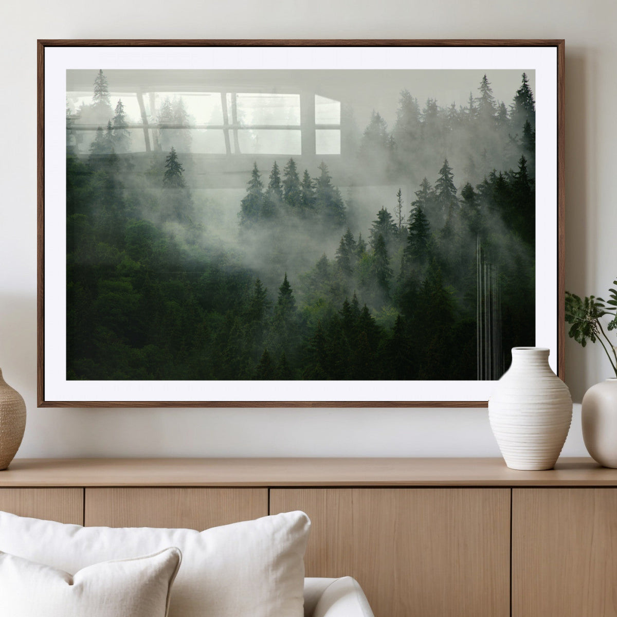 Misty Forest Wall Art | Tranquil Green Woodland Canvas Print
