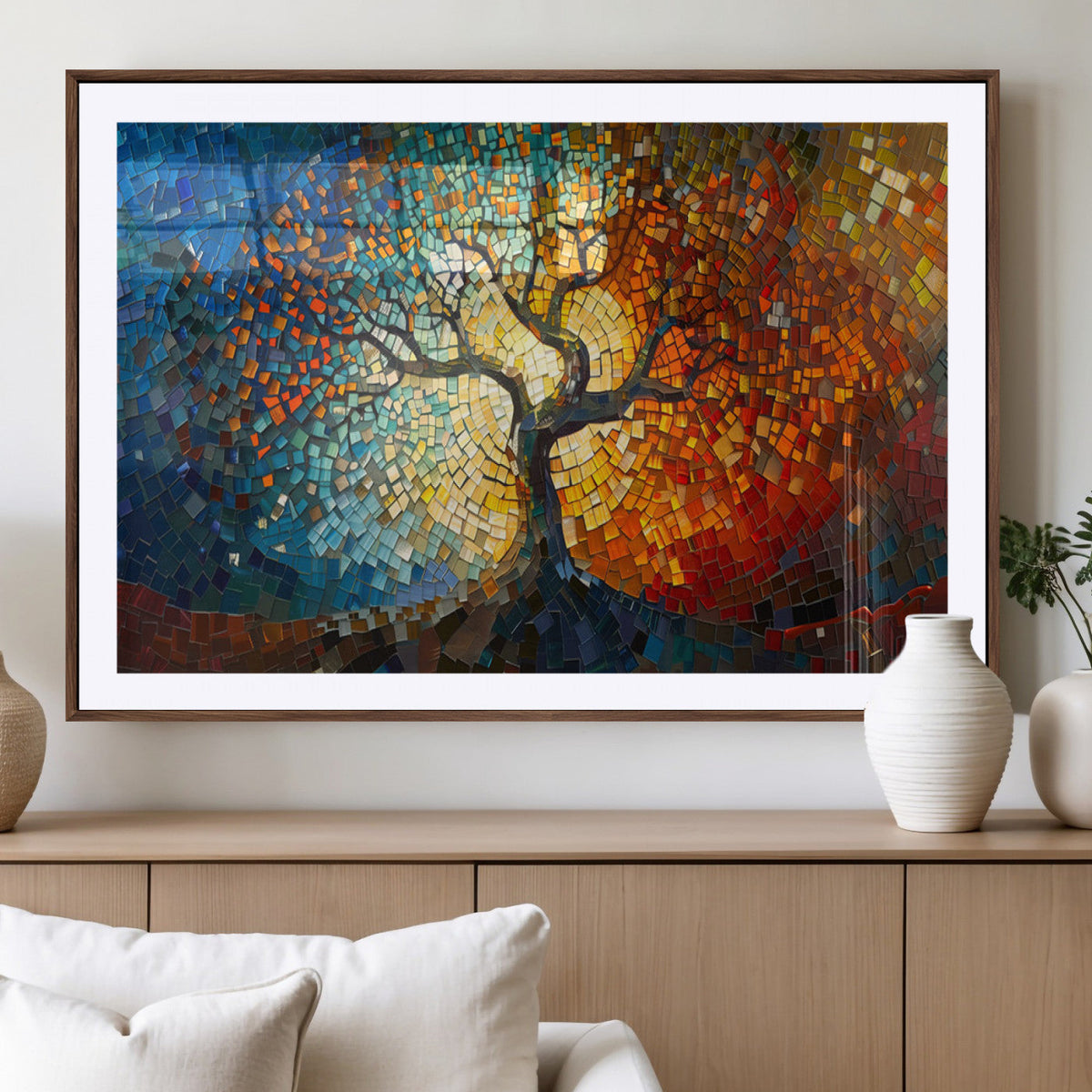 Yggdrasil Tree of Life Mosaic Stained Glass Wall Art Canvas Print