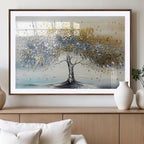 Golden and Silver Tree Wall Art | Framed Elegant Leaves Canvas