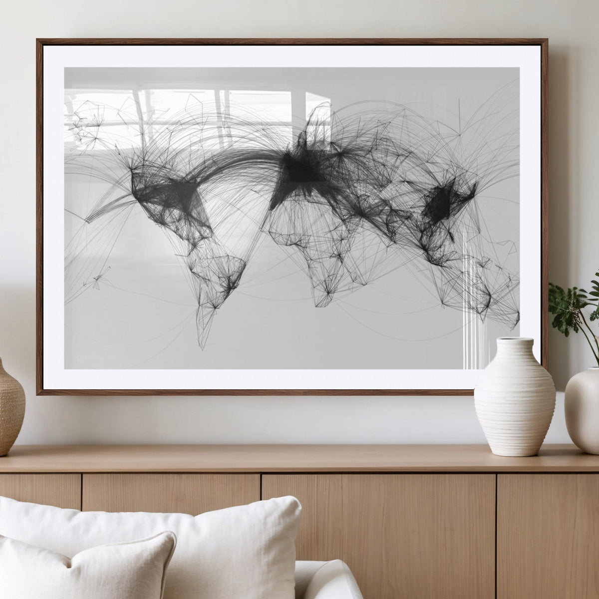 Flight Routes Air Traffic Map Canvas Wall Art, World Flight Routes Print