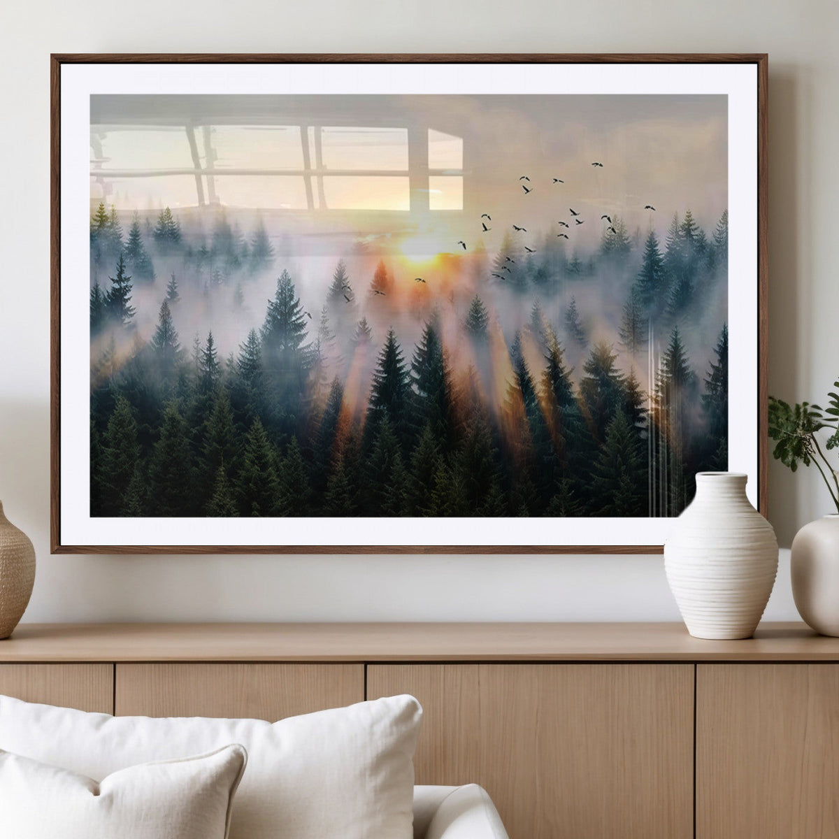 Abstract Forest Wall Art, Serene Nature Canvas Print with Misty Forest Design for Modern Home Decor