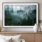 Misty Forest Wall Art Canvas Print, Framed Foggy Mountain Art, Large Scenic Woodland Canvas