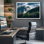 Misty Forest Wall Art Canvas Print | Pine Hills with Foggy Trees