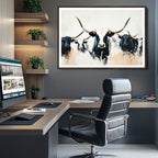 Texas Longhorn Wall Art Canvas Print | Majestic Horned Bull in Black and White