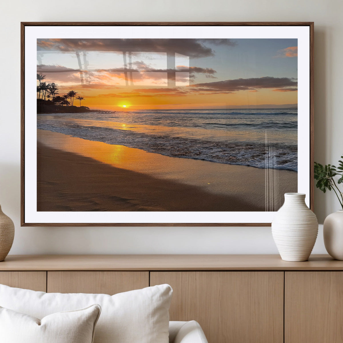 Tropical Beach Wall Art | Framed Sunset Ocean Canvas