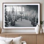 Snowy Pines Wall Art Canvas Print | Ski Lift in a Winter Forest
