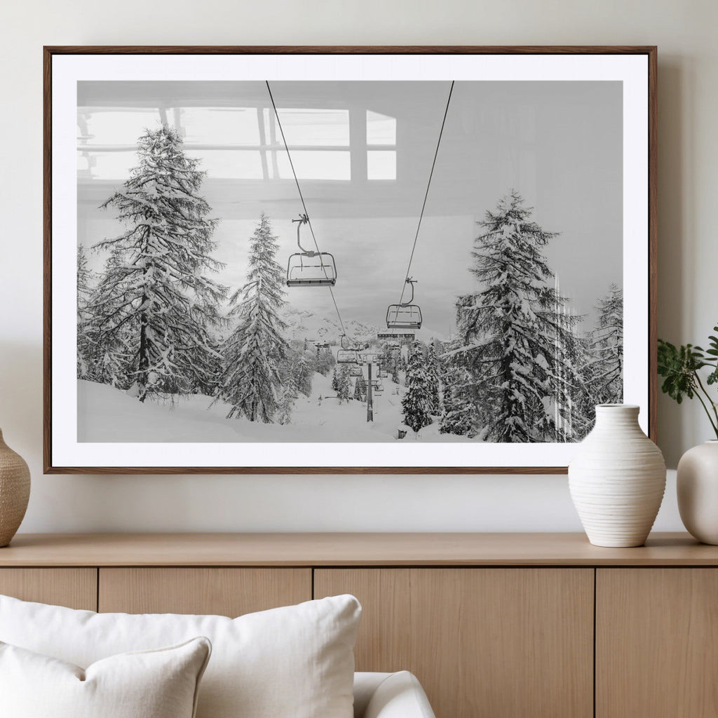Ski Lift Wall Art | Framed Snowy Mountain Canvas Artwork